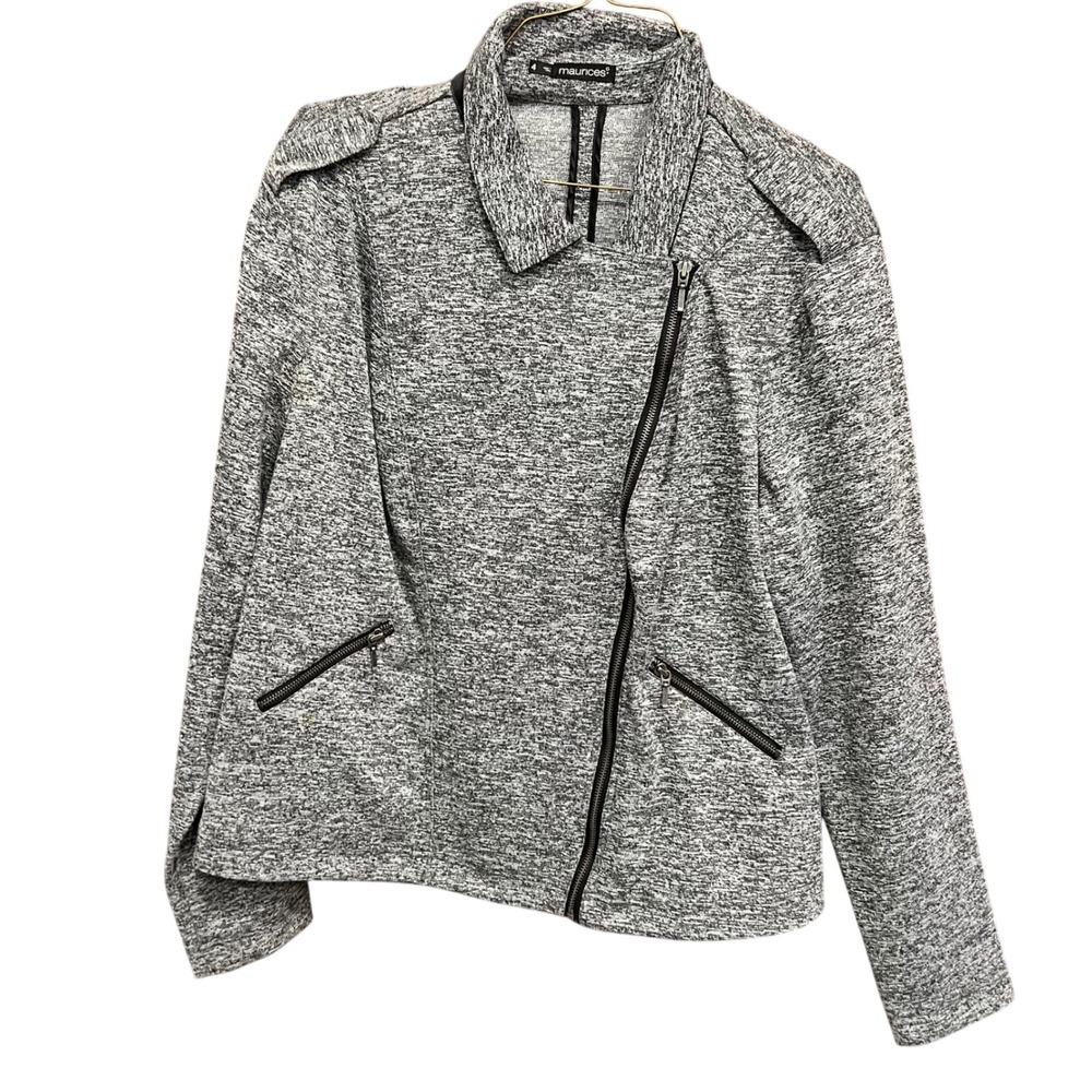 Maurices Moto Jacket Heather Gray Knit Asymmetrical Zip Pockets Size 4 - 4XL